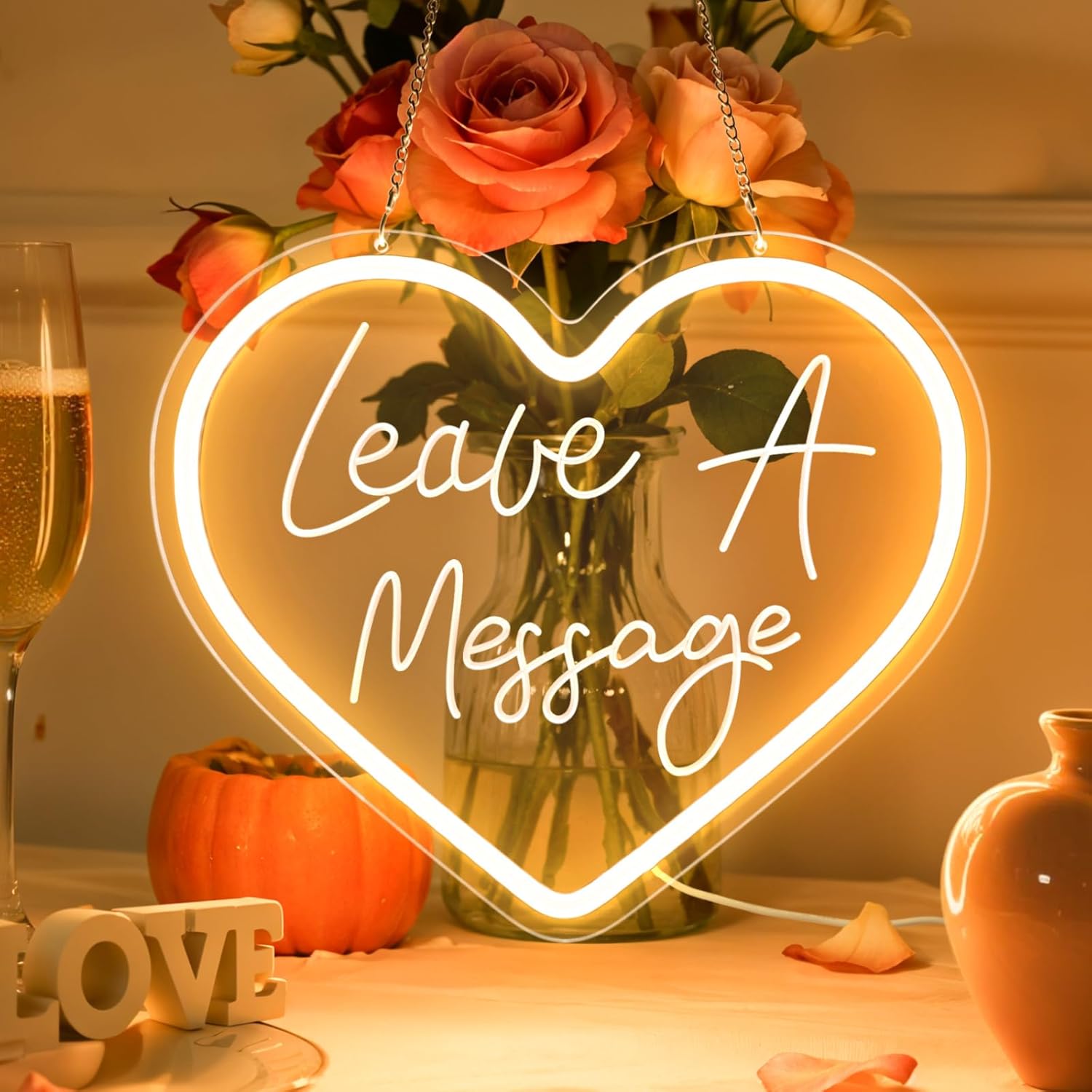 Heart-shaped light-up Leave a Message neon sign